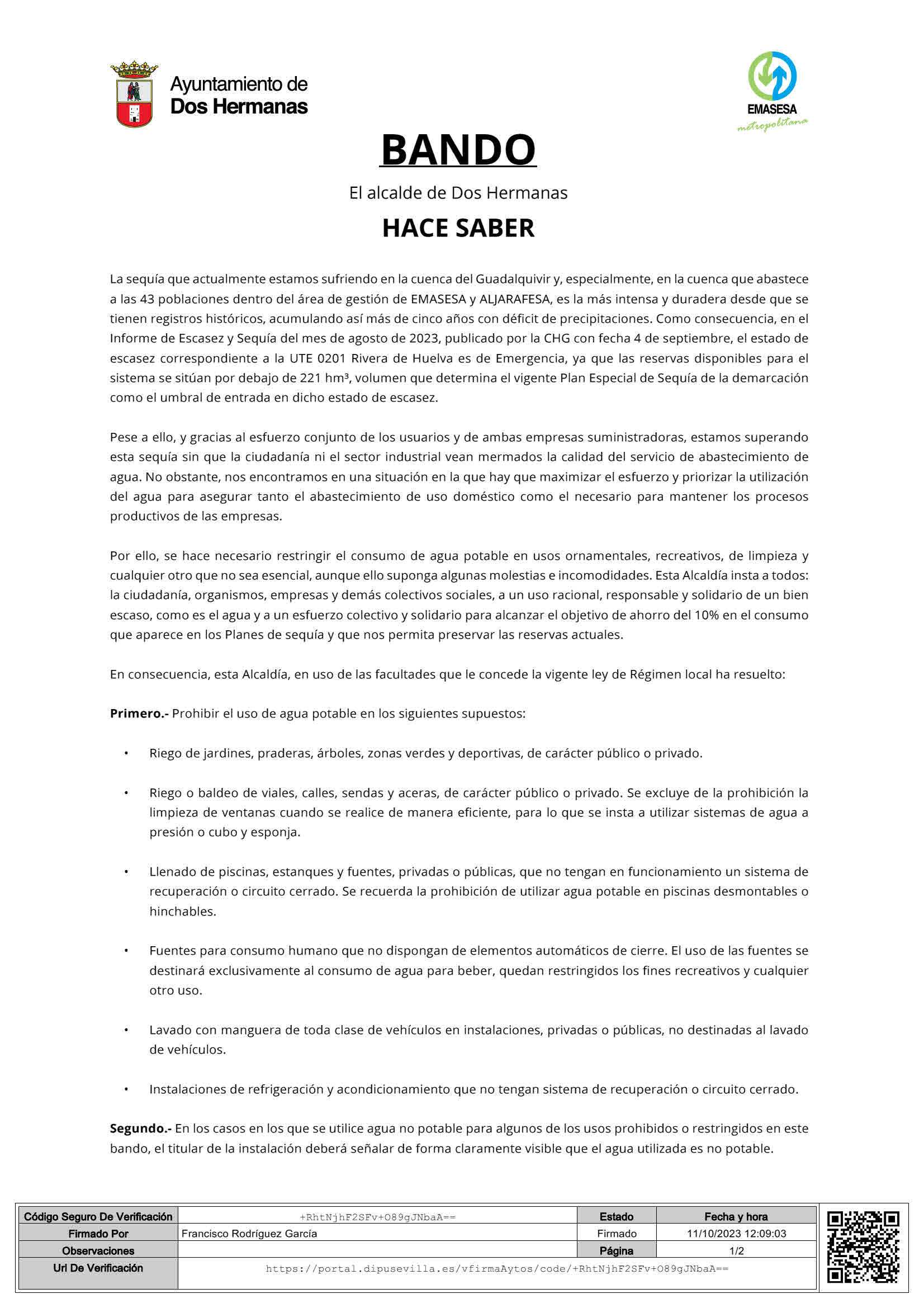 Bando Emergencia Sequía Dos HermanasOK
