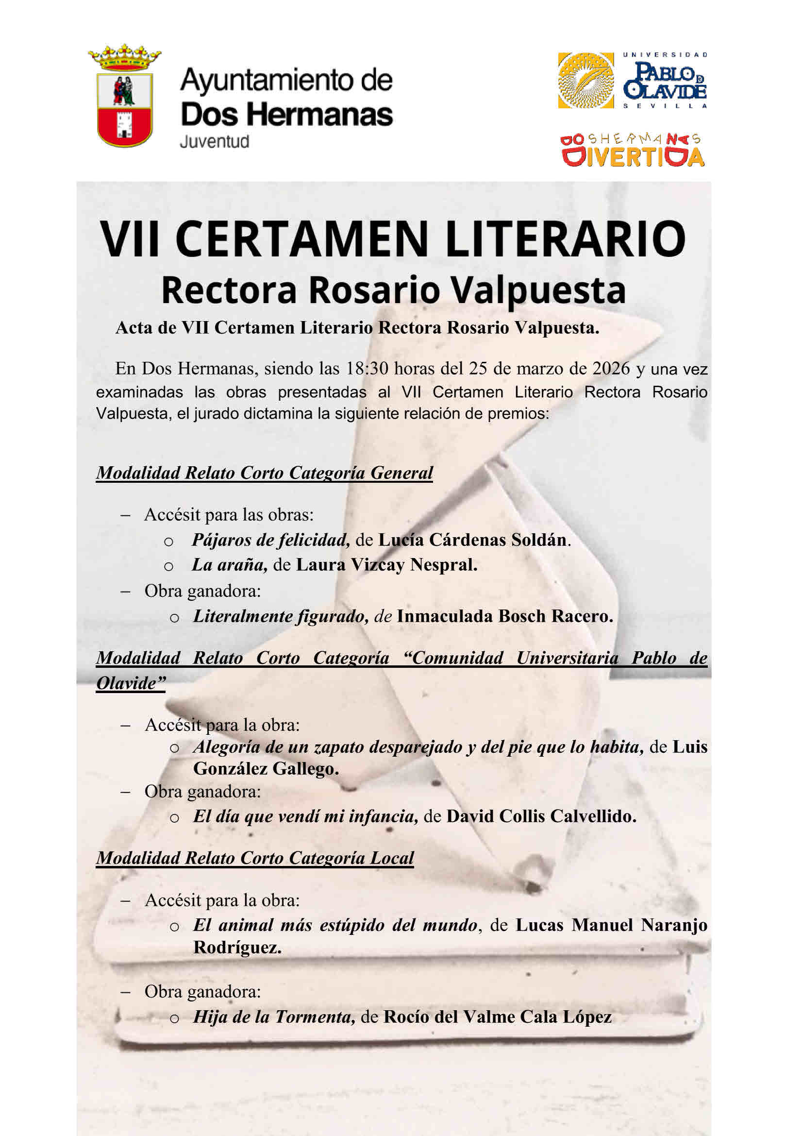 Cartel premiados 2026 con foto