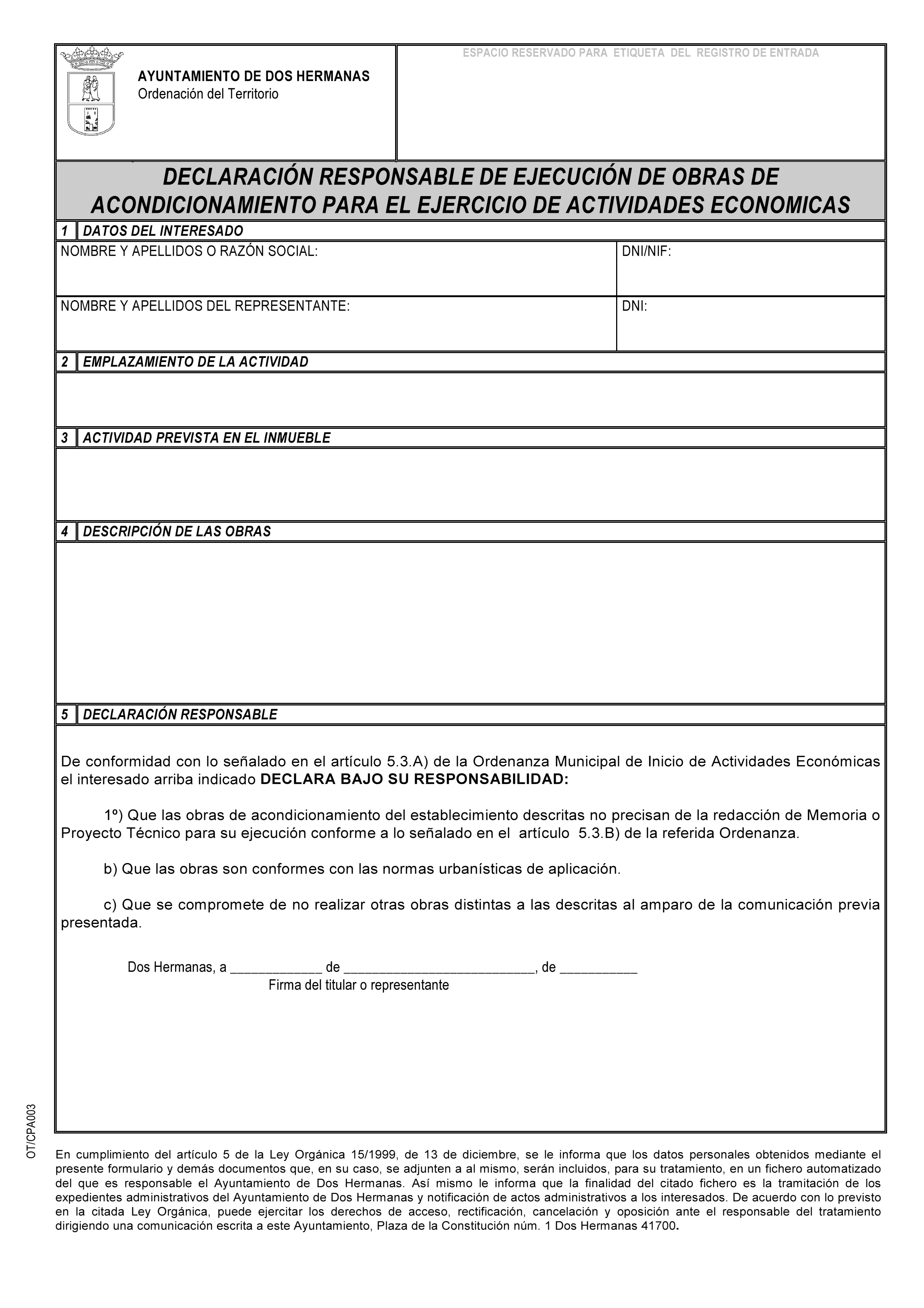 Declaración Responable Ejecución de obras